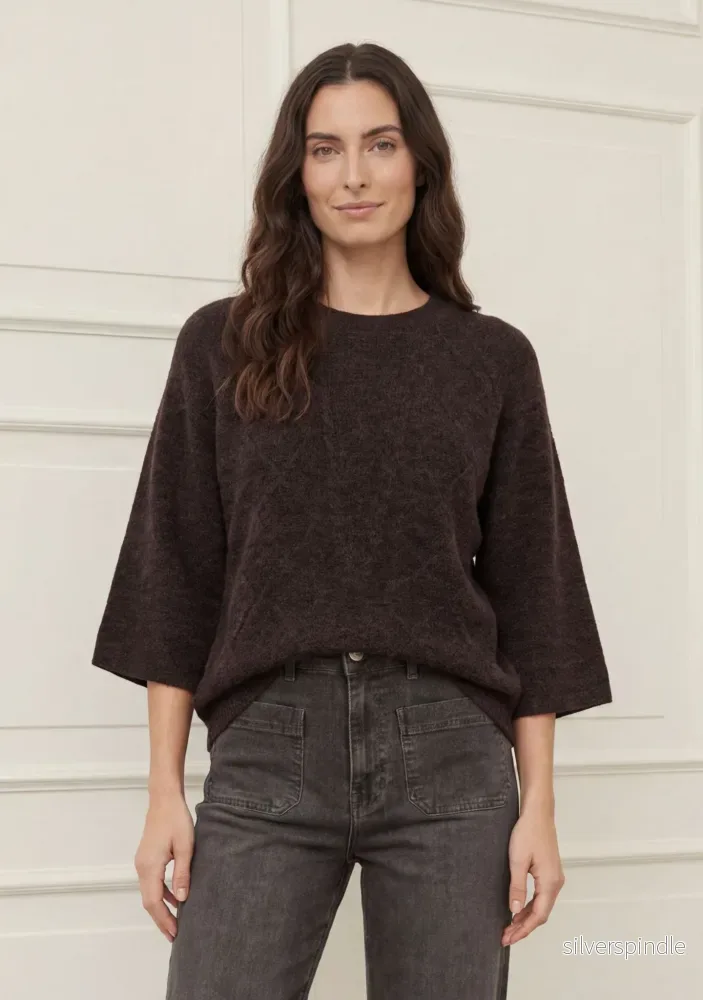 Anna s/s Pullover – Dark Brown Melange