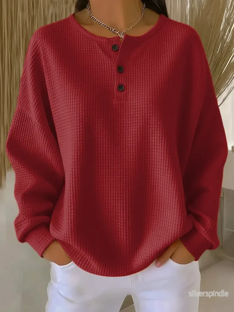Emma | Avslappnad Waffle Stickad Sweatshirt - Bild 3