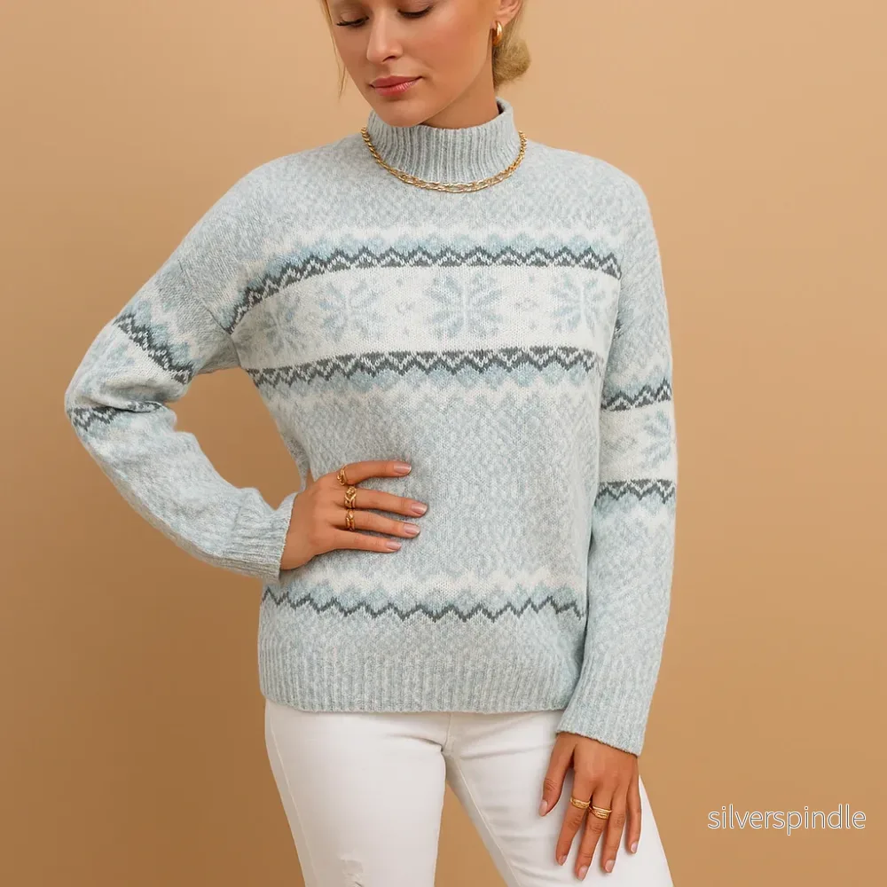 Elegant Jultröja | Snöflingadesign med Turtleneck i Mjuk Ullblandning för Värme och Stil - Bild 2
