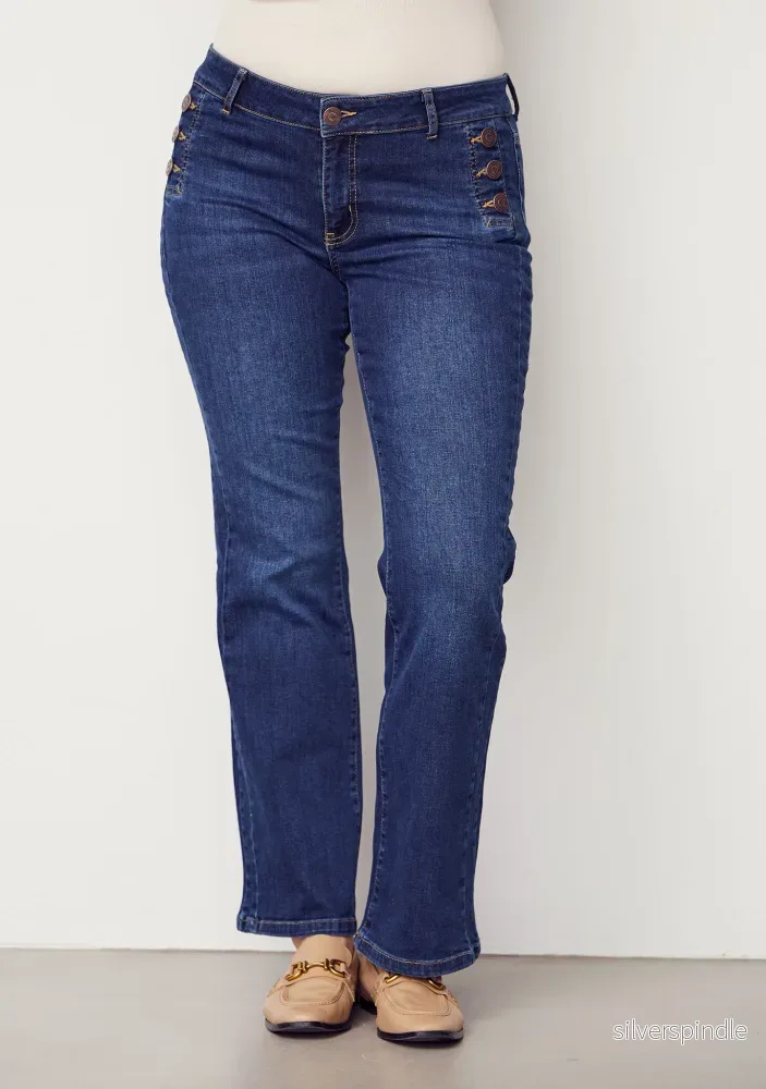 Como Flare Button Jeans – Dark denim Como Flare Button Jeans – Dark denim