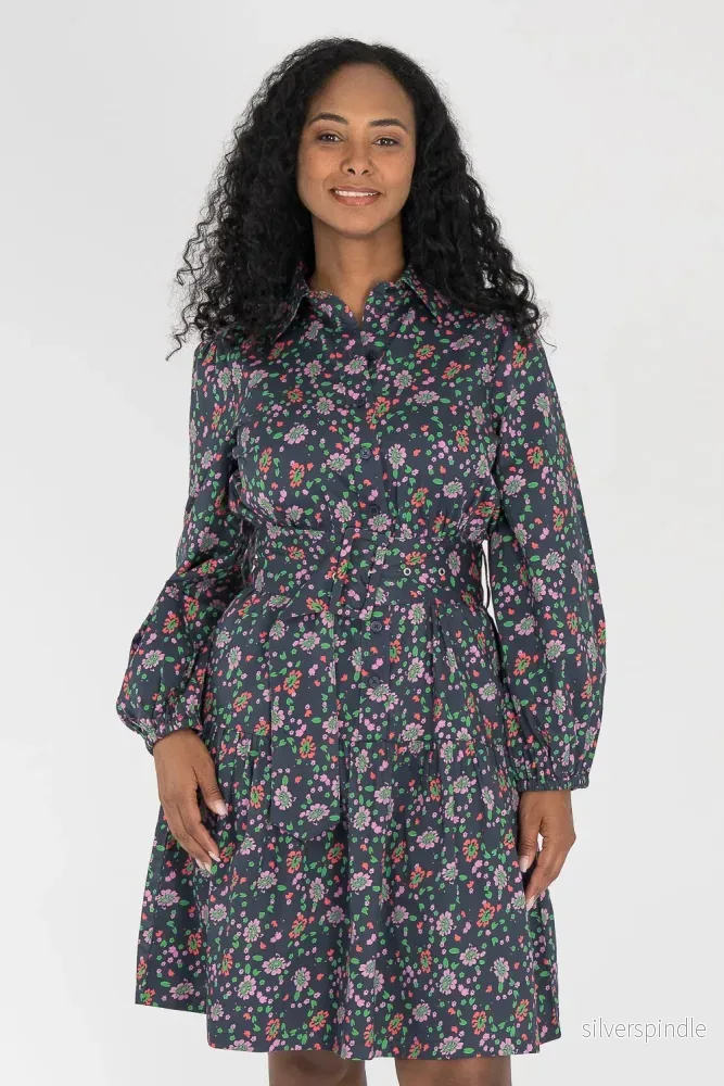 Cotton shirt short dress - Navy flowers - Bild 2