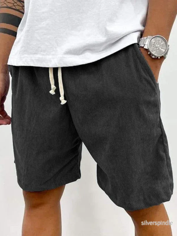 Casual Vårstil | Stretchshorts för Män med Mjuk Ribbad Textur | Avslappnad Passform för Komfortabla Dagar - Bild 3