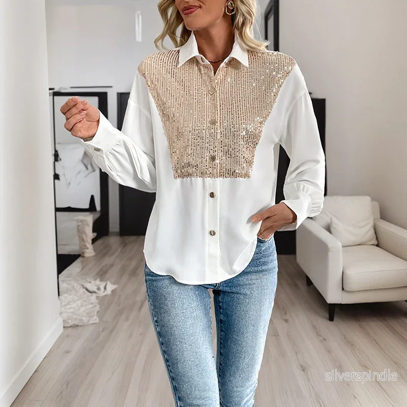Emma | Elegant Paljett Damskjorta med Långa Ärmar - Bild 3