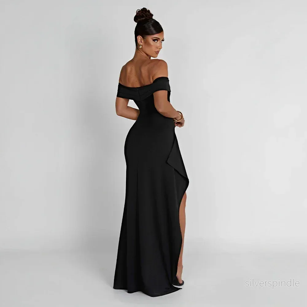 Mia | Elegant Svart Maxiklänning Dam med Off Shoulder och Slits - Bild 3