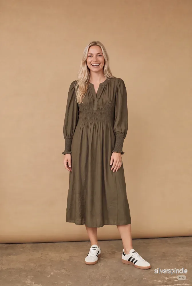 Ane V-Neck Dress – Dark Khaki Ane V-Neck Dress – Dark Khaki