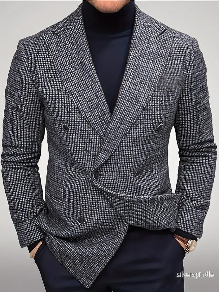 Elegant Kavaj | Rutig Dubbelknäppt Kavaj för Män med Slim Fit | Perfekt för Affärer och Sociala Tillfällen Elegant Kavaj | Rutig Dubbelknäppt Kavaj för Män med Slim Fit | Perfekt för Affärer och Sociala Tillfällen