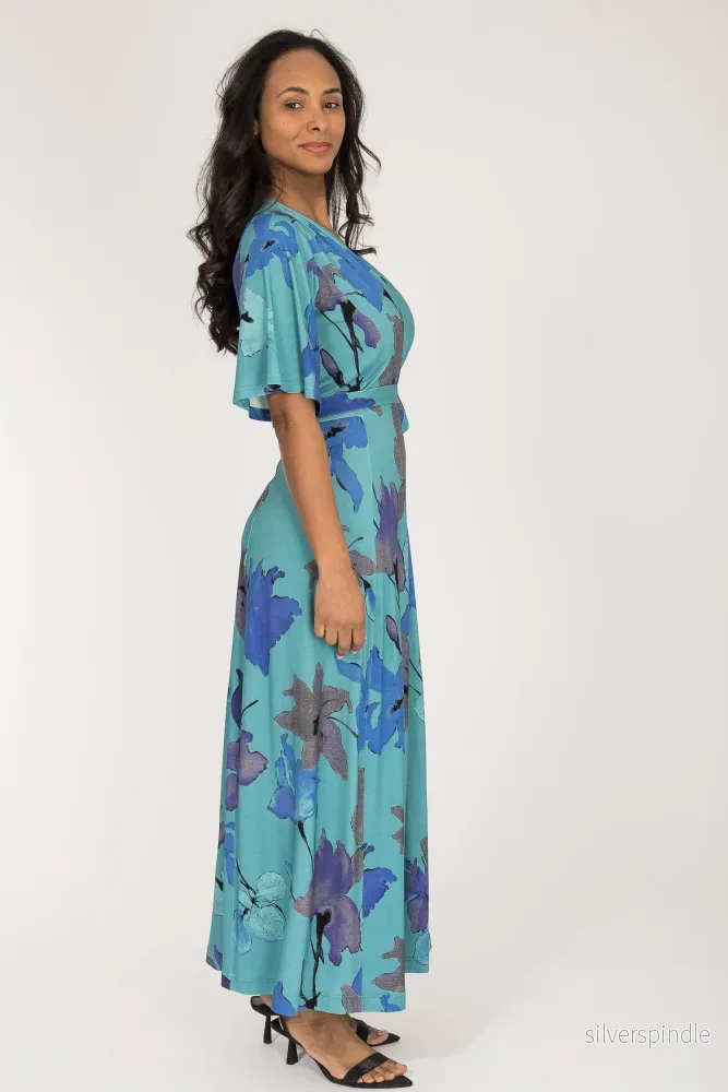 Essential bell sleeve long jersey dress – Dusty Blue Essential bell sleeve long jersey dress – Dusty Blue