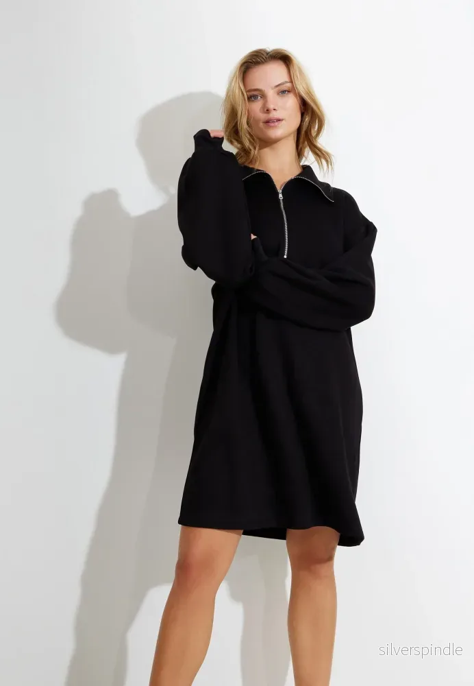 ZIP SWEAT DRESS KLÄNNING - Black - Bild 3