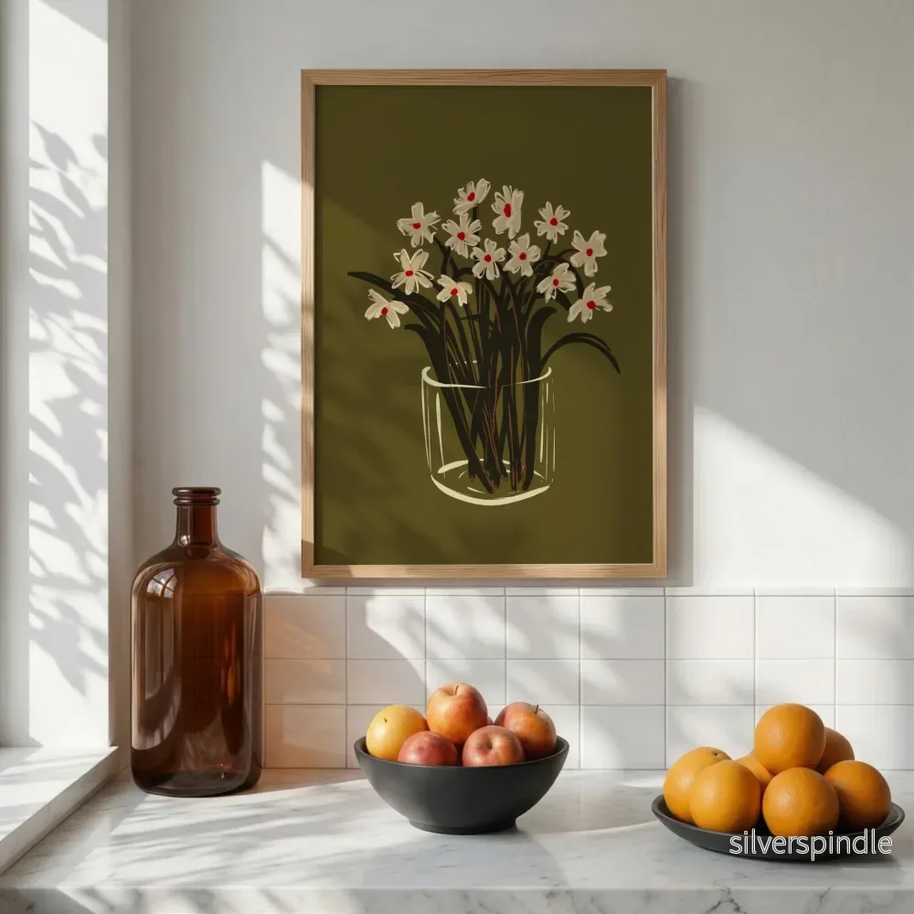 Sommarblommor i glas – Handmålad tavla med prästkragar - Bild 3
