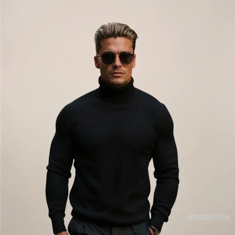 Klassisk Polotröja Svart | Slimmad Passform med Hög Krage | Tidlös Stil för Elegant Utseende - Bild 2