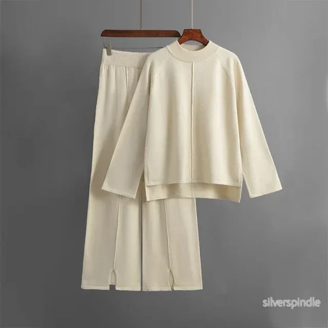 Olivia | Elegant Loungewear Set med Rundhalsad Tröja och Vida Byxor - Bild 2