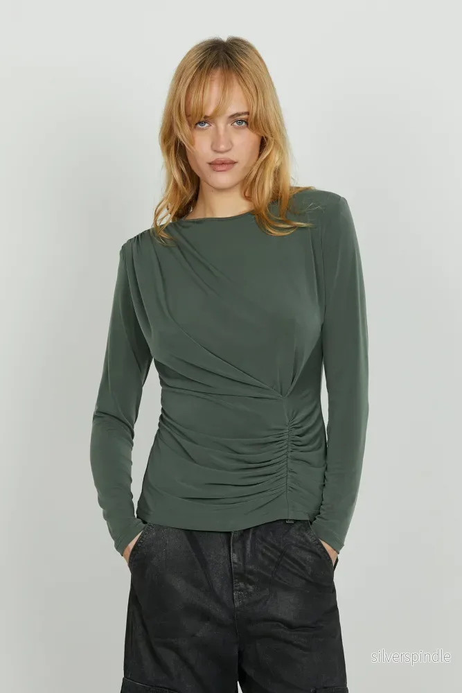 Sofia | Elegant Vit Blus Med Lång Ärmar och Veckad Midja Sofia | Elegant Vit Blus Med Lång Ärmar och Veckad Midja