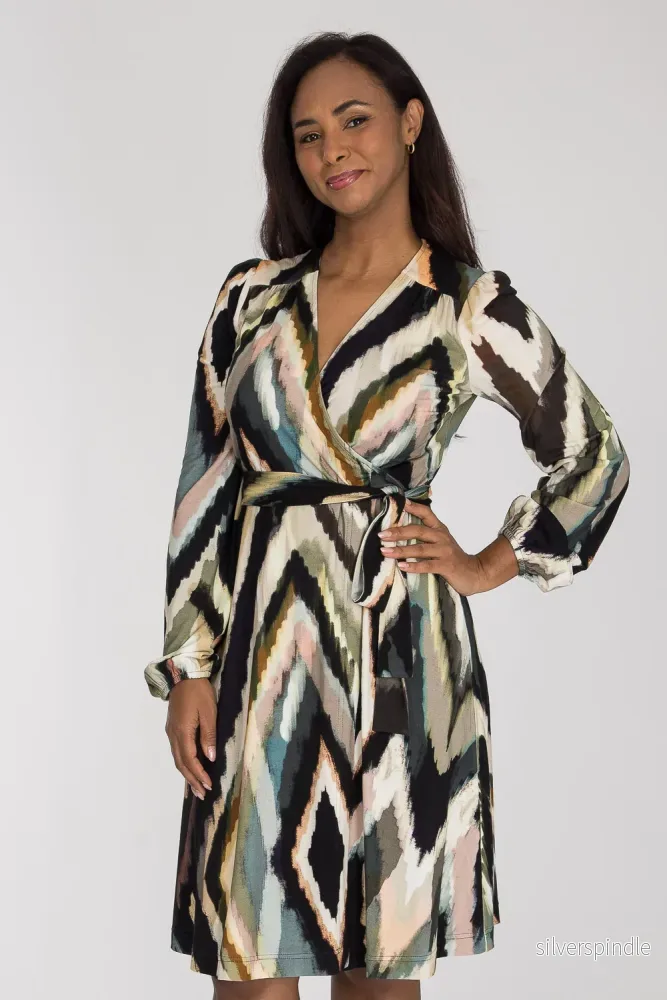 Puff sleeve short wrap jersey dress – Black Puff sleeve short wrap jersey dress – Black