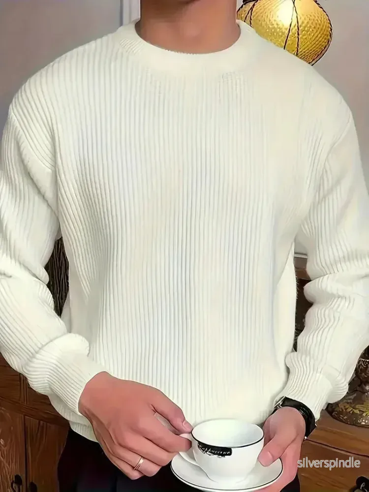 Ribbad Herrtröja | Slim Fit med Rund Halsringning | Elegant och Mångsidig för Stiliga Lager - Bild 3