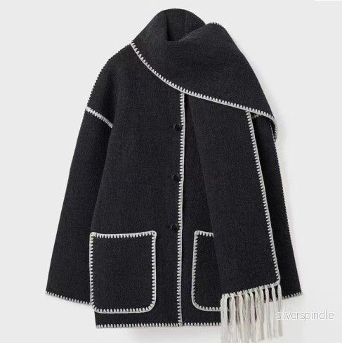 Sophie | Elegant Lång Vinterkappa Dam Med Integrerad Halsduk Sophie | Elegant Lång Vinterkappa Dam Med Integrerad Halsduk