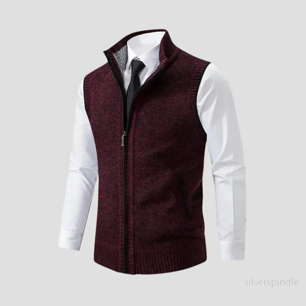 Stickad Gilet för Män med Kontrastkant och Dragkedja | Smart Casual Lager för Vardagsbruk - Bild 3