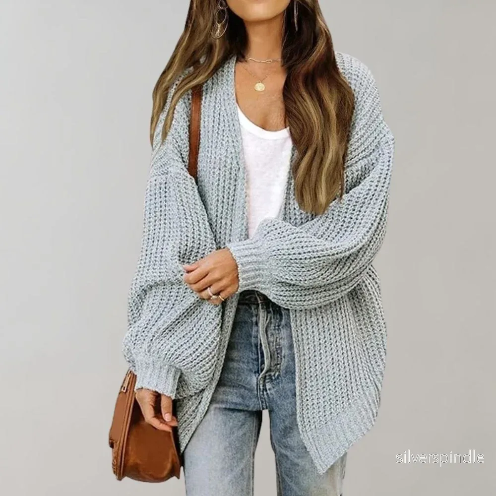 Mångsidig Svart Stickad Kofta för Kvinnor med Öppen Front | Elegant Oversize Design för Komfort och Stil - Bild 3