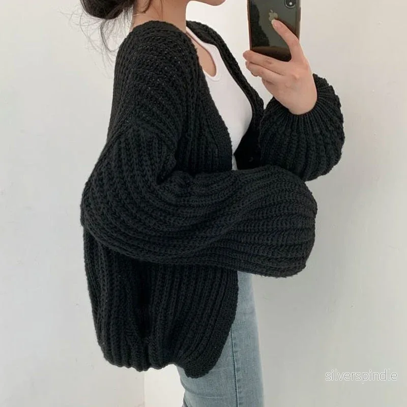 Chunky Knit Cardigan | Oversize Sweater with Balloon Sleeves | Stylish and Comfortable for Autumn and Winter - Bild 2