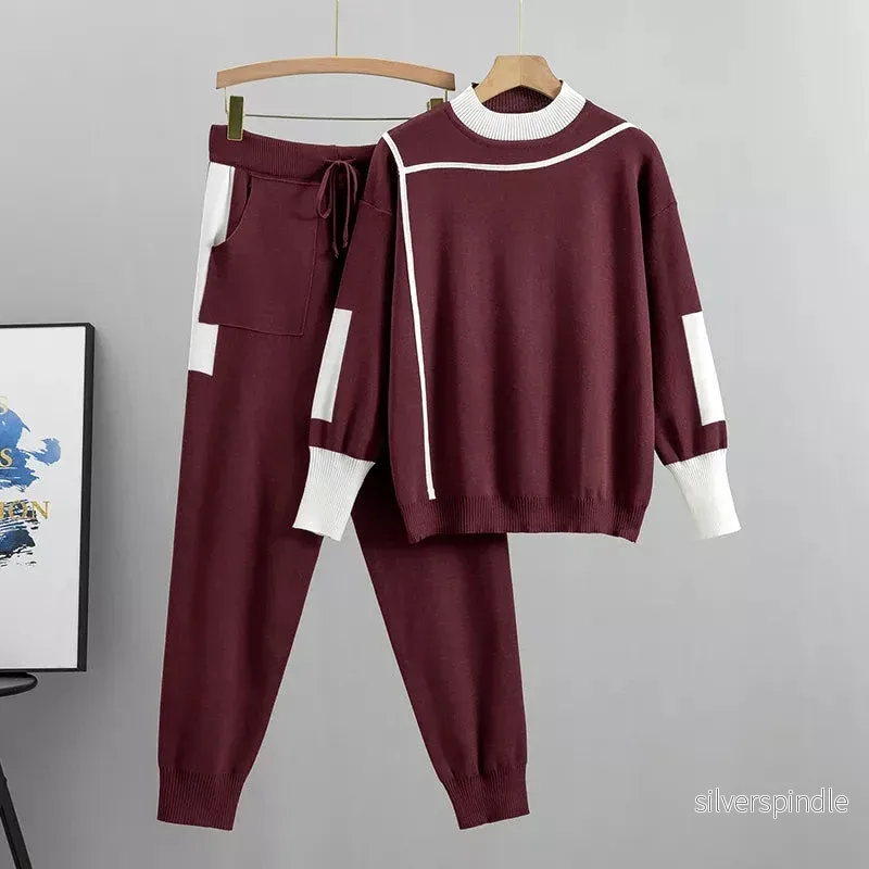 Elegant Hemset för Kvinnor | Högkragad Tröja med Dragsko Byxor | Mjuk och Bekväm Design för Avkoppling