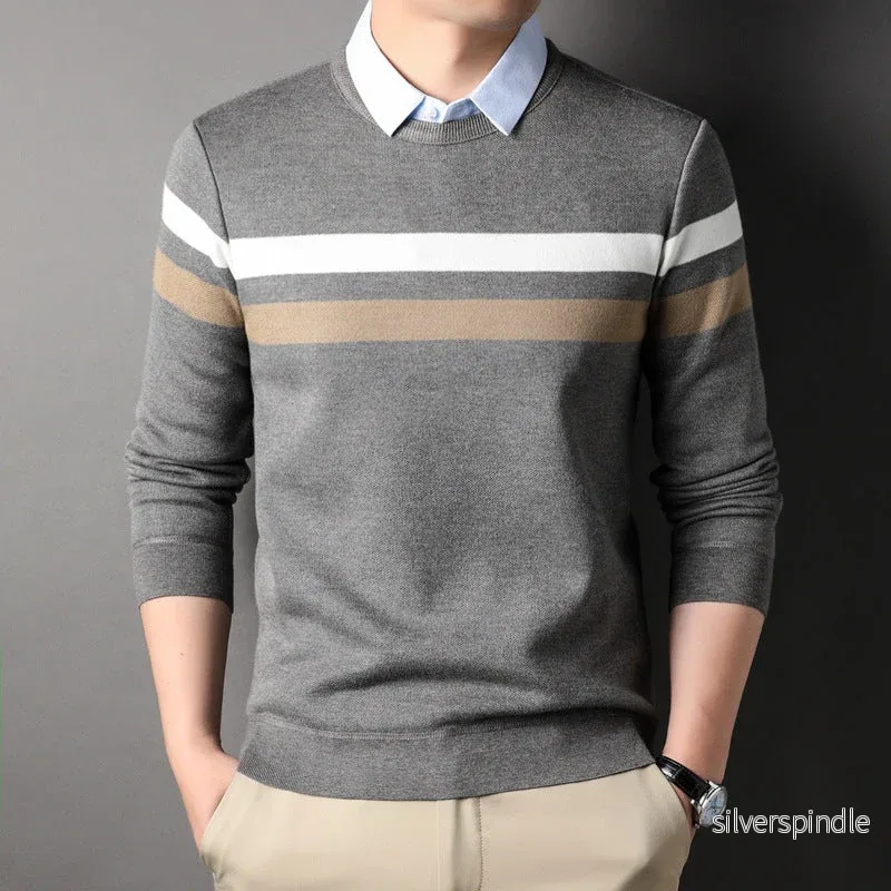Ethan | Randig Casual Pullover Med Skjortkrage Ethan | Randig Casual Pullover Med Skjortkrage