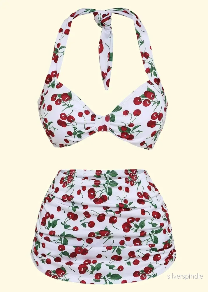 1950-tals bikini – vitt med körsbär