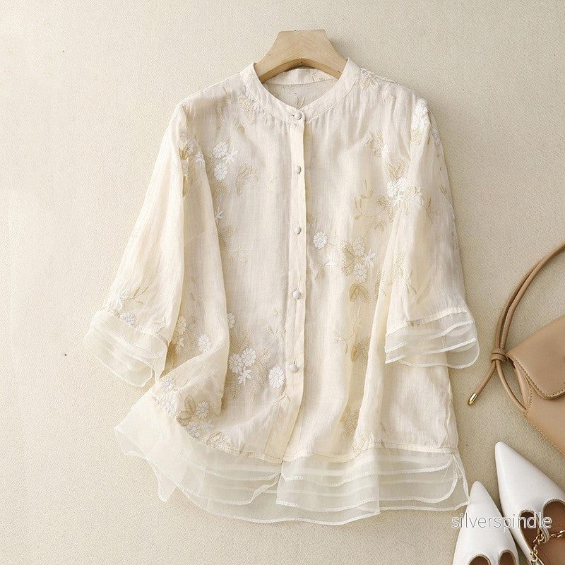 Sophie | Elegant Broderad Vårkofta med Halv Ärmar Sophie | Elegant Broderad Vårkofta med Halv Ärmar