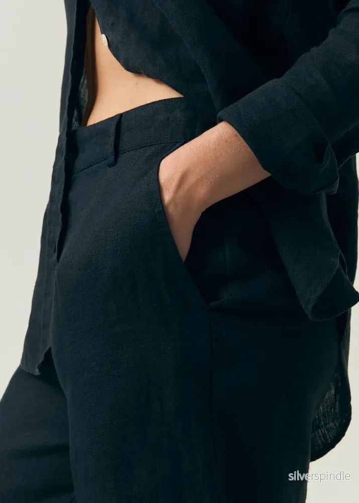 Lexington Waist Wide Leg Linen Pants Black - Bild 3