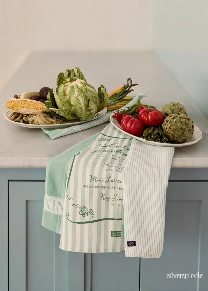 Lexington Garden Party Org Cot Kitchen Towel GR/WH - Bild 2