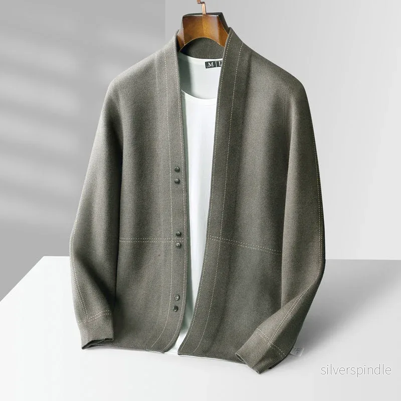 Elegant Herrkofta med Kragelös Design och Knäppning | Modern Stil för Avslappnade Tillfällen