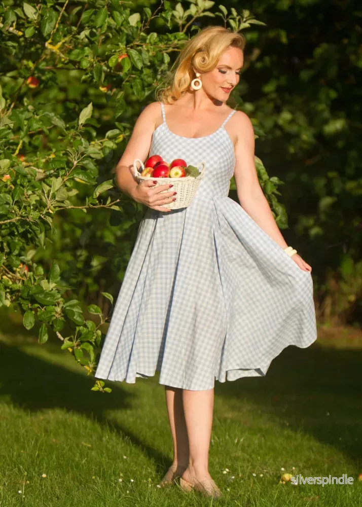 Priscilla swingklänning - blå ginghamrutor - Bild 2