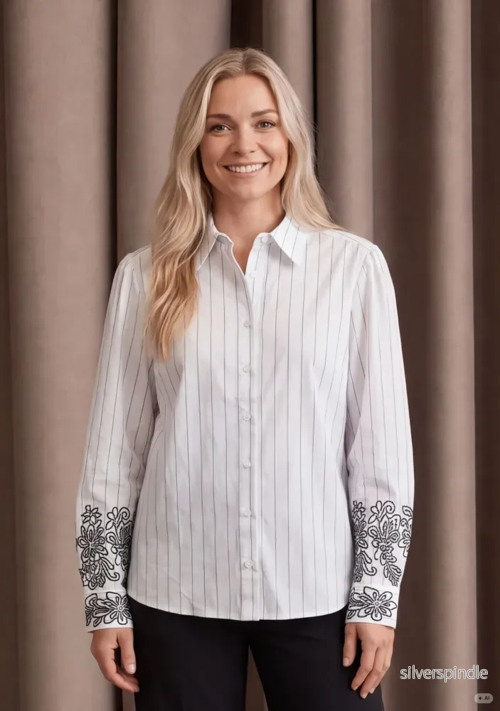 Sigga Embroidery Shirt – White Pinstripe Sigga Embroidery Shirt – White Pinstripe