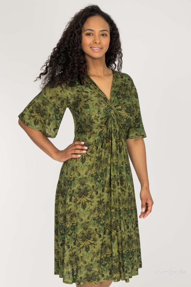 Knot draped short jersey dress – Olive Knot draped short jersey dress – Olive