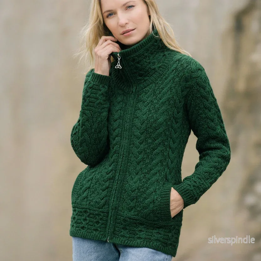 Aran Crafts - Dubbelkragad zip-kofta i 100% merinoull - Bild 2