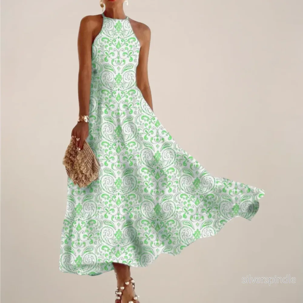 Elegant Maxiklänning | A-linje Flowy Design med Halterneck för Sommarstil - Bild 3