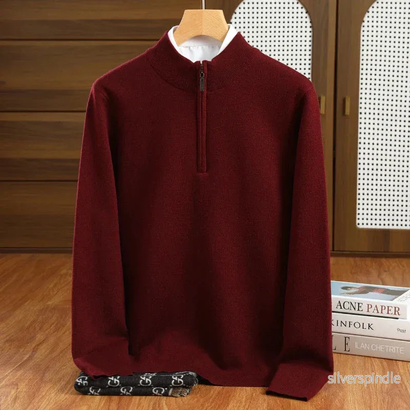 Elegant Mock-Neck Tröja för Män med Halv Dragkedja | Skräddarsydd Passform för Stil och Komfort