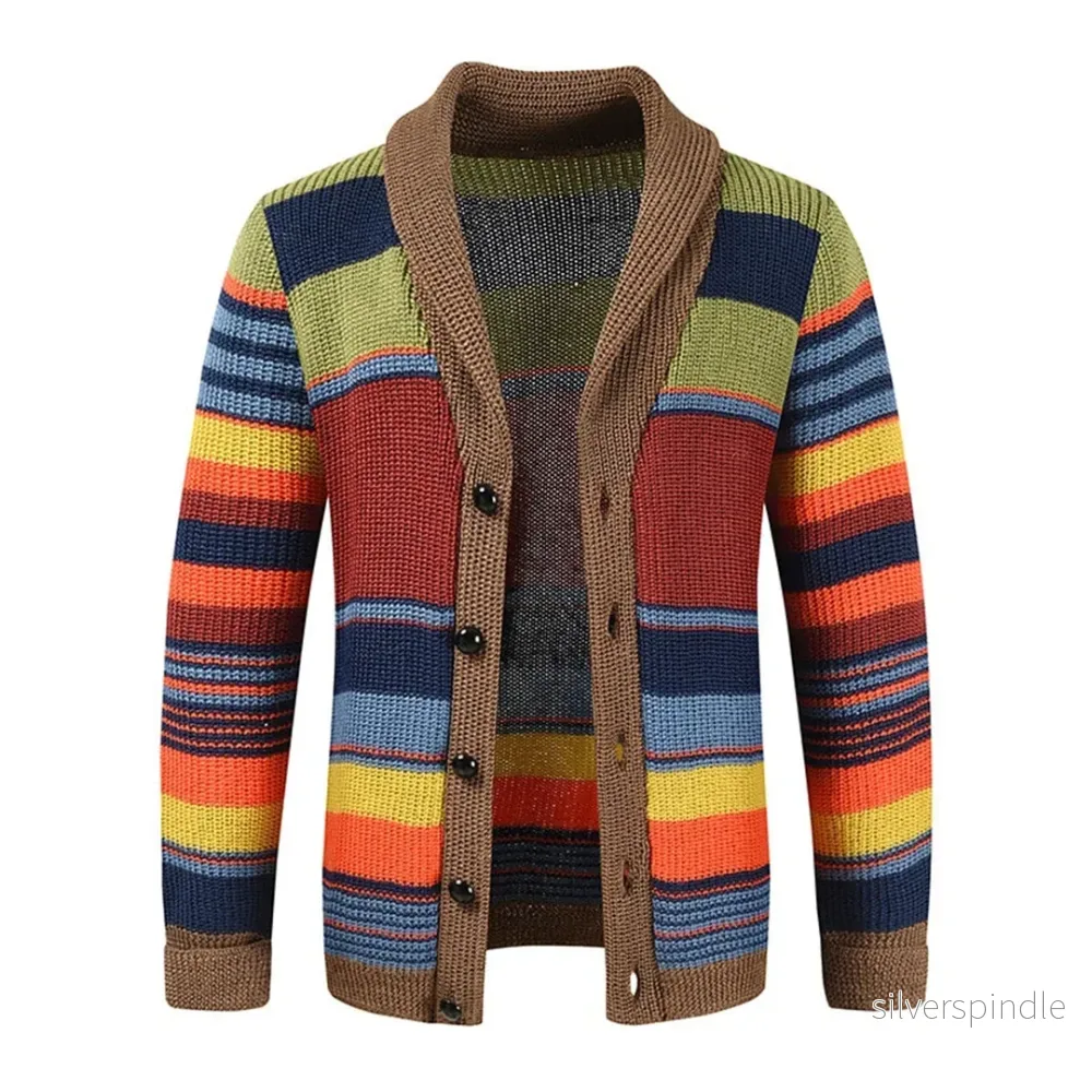Vintage Randig Stickad Cardigan för Män med Mångsidig Knappstängning | Tidlös Stil för Allt Vintage Randig Stickad Cardigan för Män med Mångsidig Knappstängning | Tidlös Stil för Allt