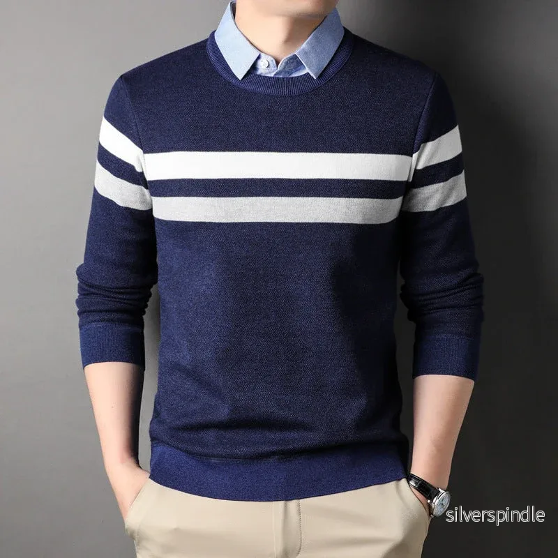 Ethan | Randig Casual Pullover Med Skjortkrage - Bild 2