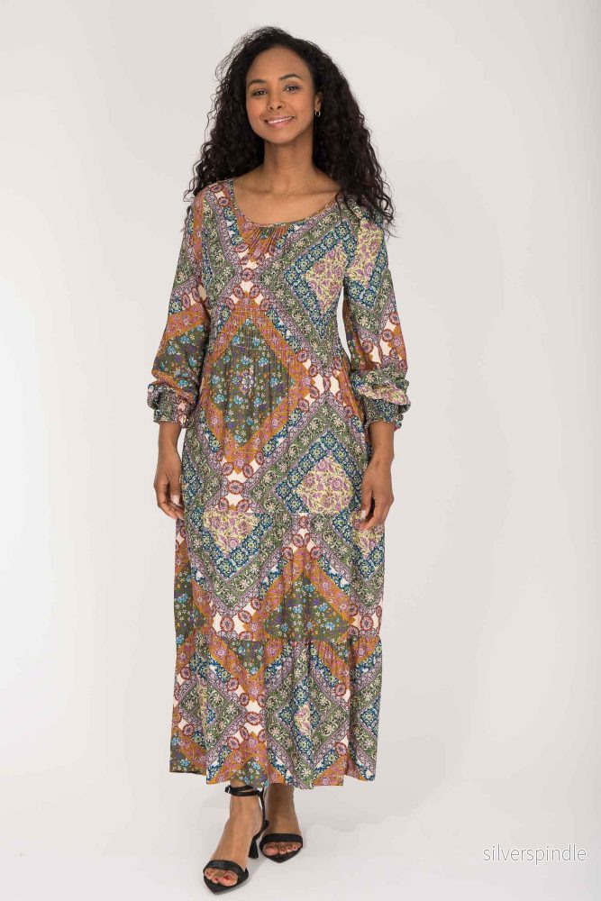 Soft viscose smock midi dress - Khaki green - Bild 3