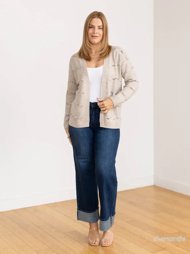 Olivia | Flerfärgad Öppen Kofta i Popcorn-Garn - Bild 3