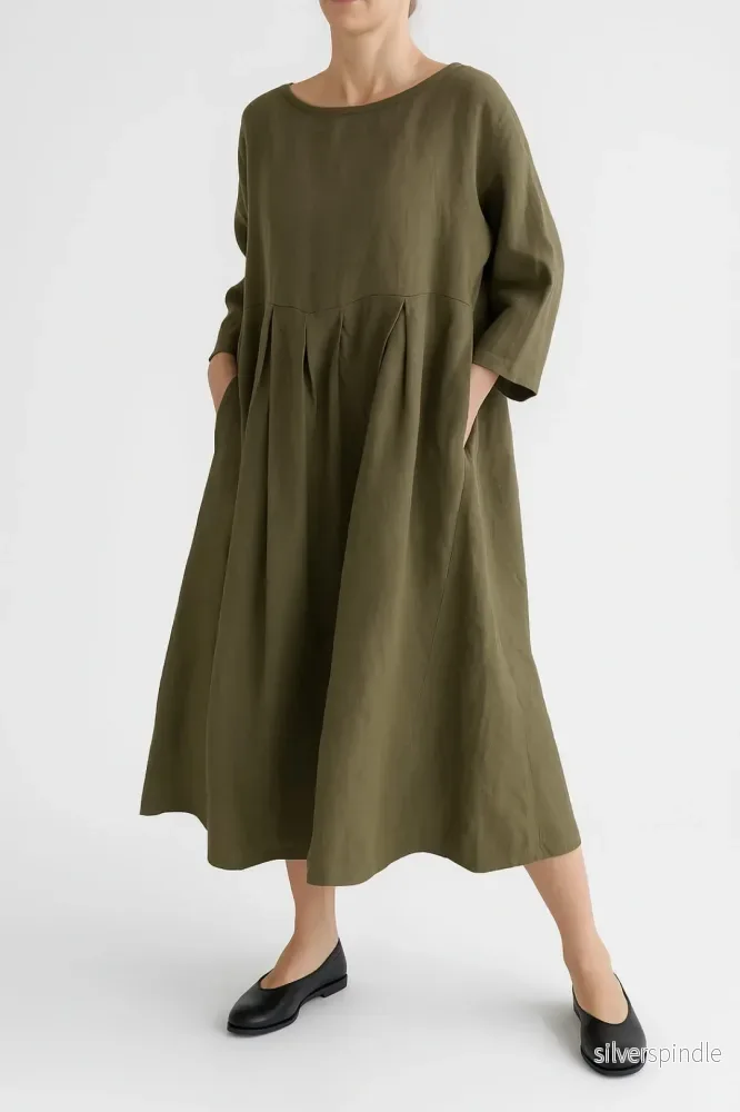 Elegant Midiklänning Dam med Avslappnad Passform och Veckdetaljer | Perfekt för Casual och Smart Casual Stil - Bild 2