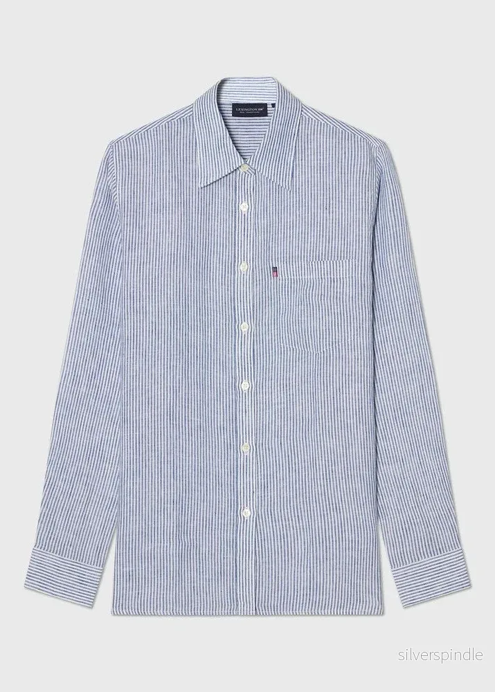 Lexington Classic Linen Shirt Blue/white Stripe - Bild 3