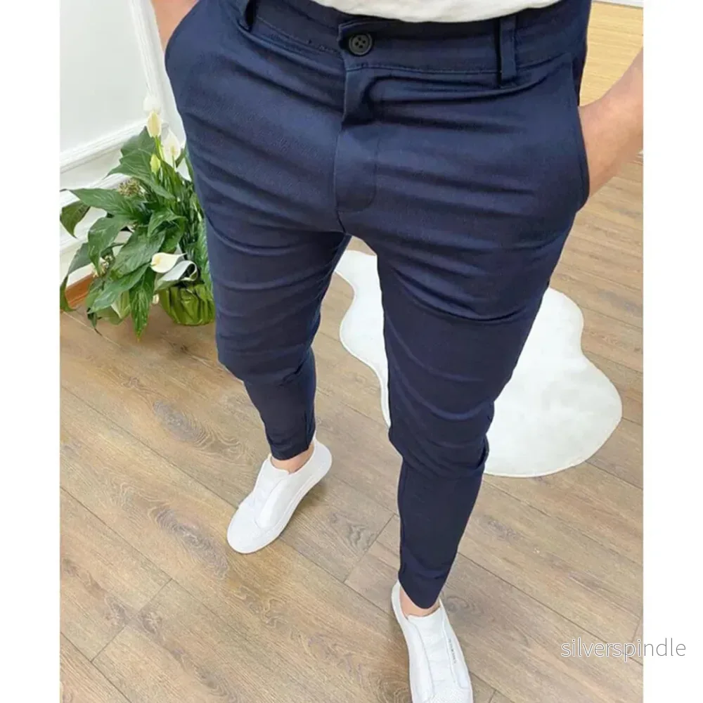 Moderna Arbetsbyxor Herr | Slim Fit Ankellängd med Mångsidig Stil | Bekväma Byxor för Alla Tillfällen - Bild 3