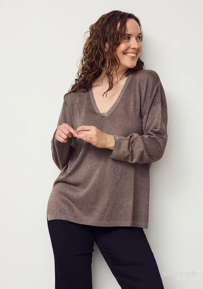 Viana Knit Pullover - Mole w/gold metallic