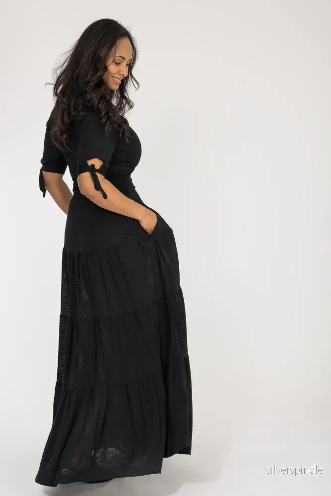 Flowy maxi jersey dress - Black - Bild 2