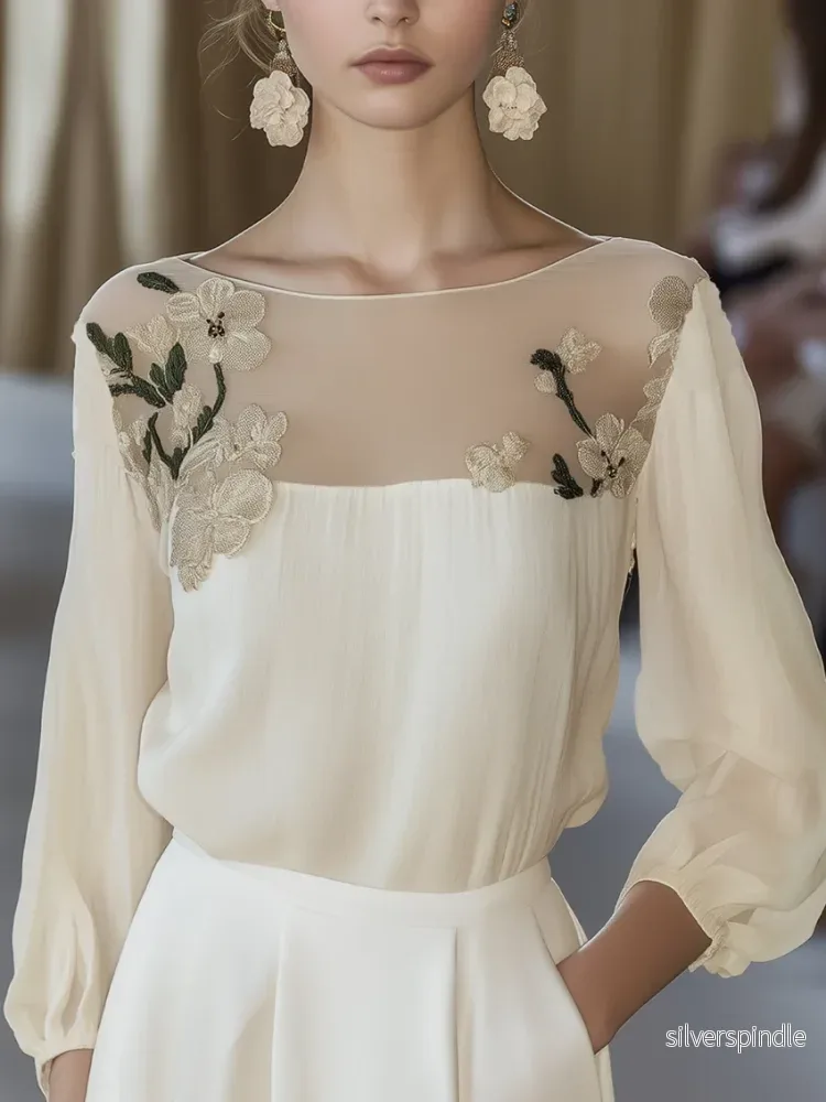 Sophie | Elegant Blommig Dam Skjorta med Mesh-ok Sophie | Elegant Blommig Dam Skjorta med Mesh-ok