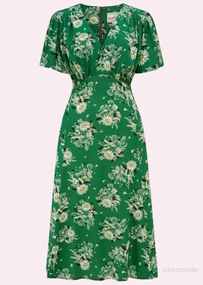 Betty A-linjeformad klänning – grön blommig Betty A-linjeformad klänning – grön blommig