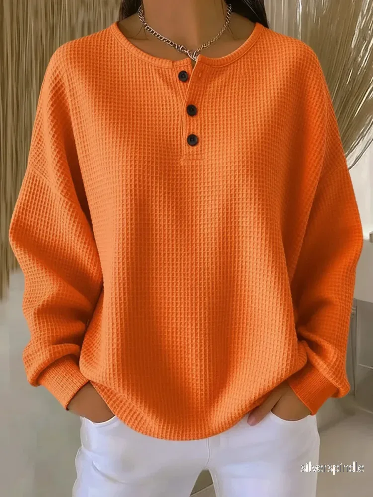 Emma | Avslappnad Waffle Stickad Sweatshirt Emma | Avslappnad Waffle Stickad Sweatshirt
