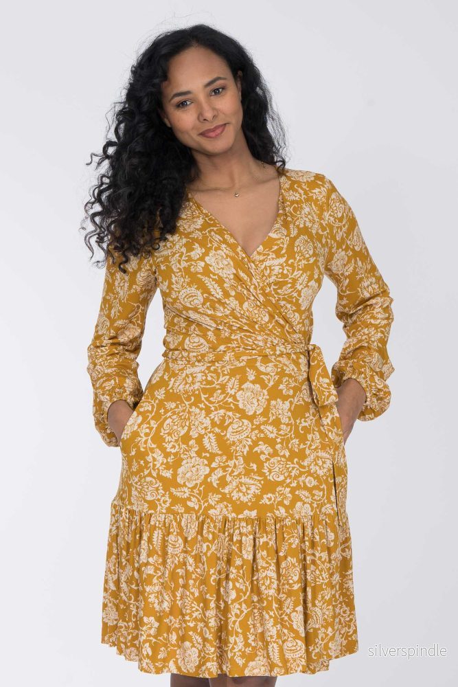 Frill short wrap jersey dress - Ochre - Bild 2