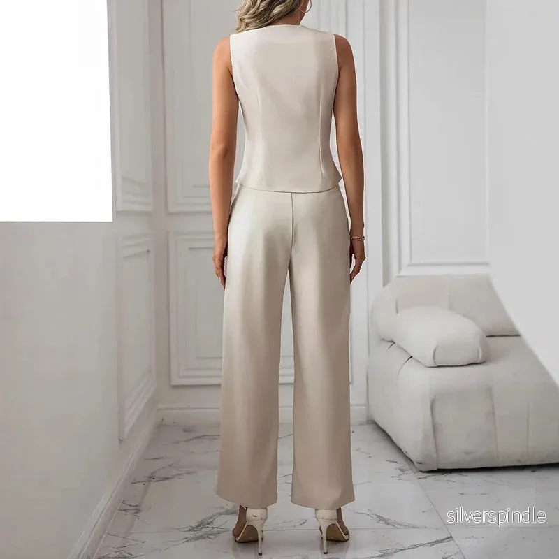 Oliver | Elegant Ärmlös Väst och Långa Byxor Set för Vårmode - Bild 3