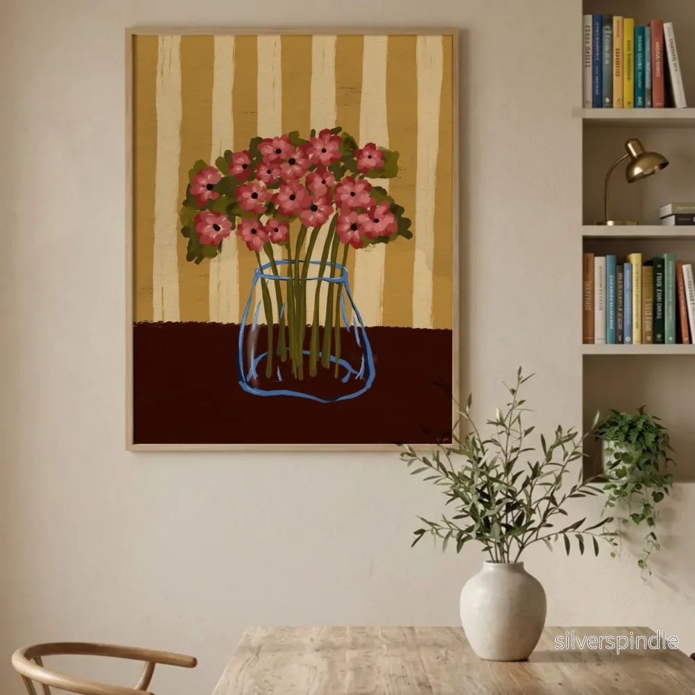 Poppy Stripe – Modern poster med rosa vallmor och ränder Poppy Stripe – Modern poster med rosa vallmor och ränder